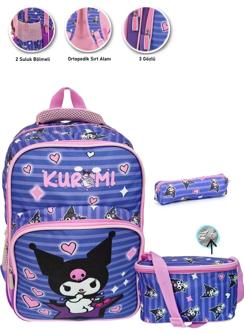 Masho Trend Purple Kuromi School Bag + Lunch Box + Pencil Case + Girls Backpack