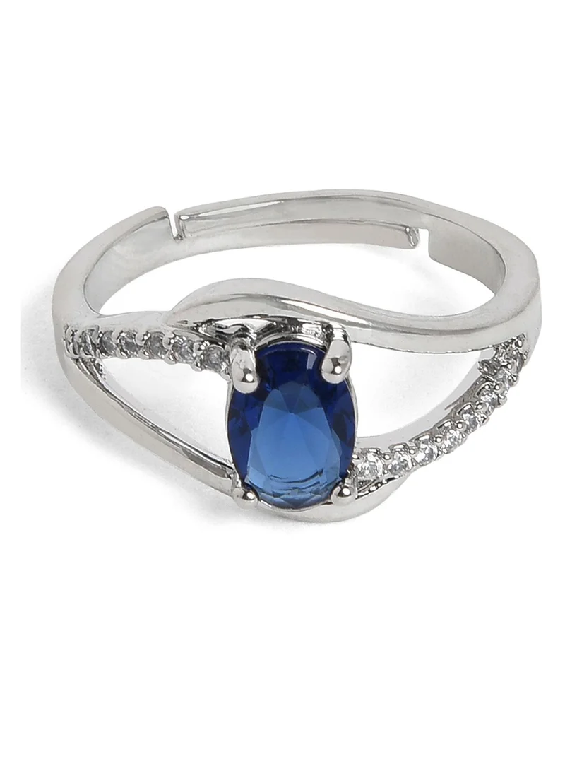 Sohi  Women's Blue Stone-Studded Designer Minimal Finger Ring for Women | Best Price UAE