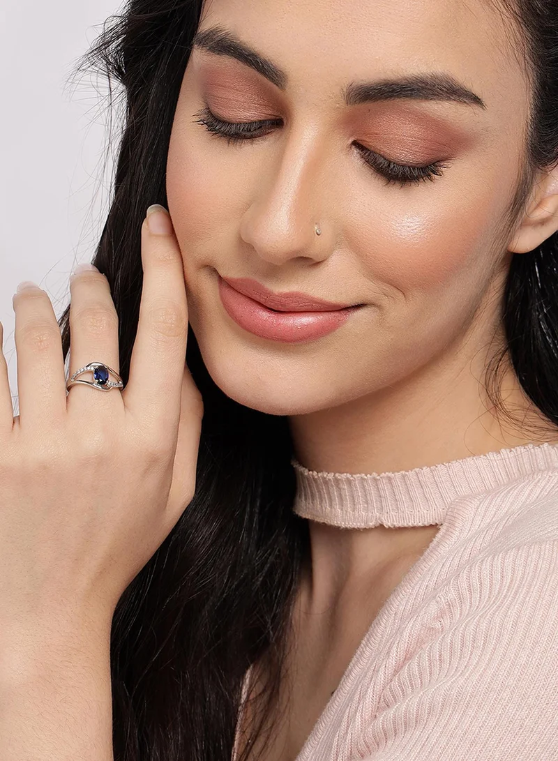 سوهي خاتم نسائي بتصميم حجر أزرق مرصع بالكريستال