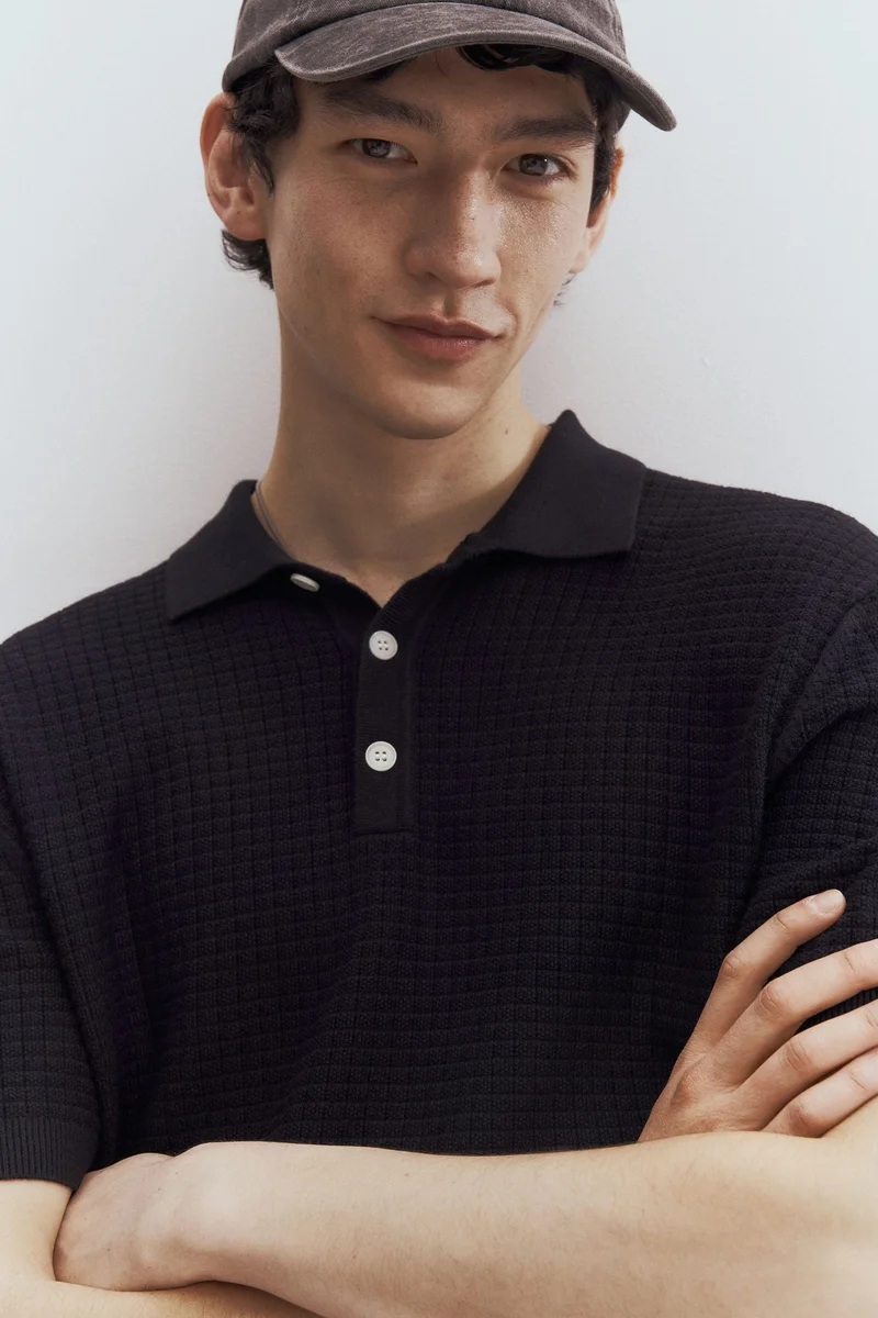 H&M Regular Fit Textured-knit polo shirt