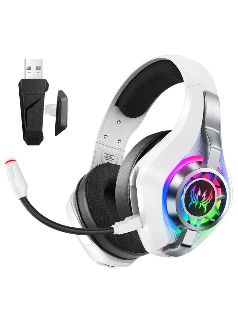 سماعة الألعاب اللاسلكية GS400 Ultra، صوت محيطي 7.1، سماعات ألعاب USB بتردد 2.4 جيجاهرتز مع بلوتوث 5.3، ميكروفون مانع للضوضاء، مكبرات صوت 40 مم، إضاءة RGB، بطارية تدوم 40 ساعة، سماعة سلكية متوافقة مع الكمبيوتر الشخصي، PS5، PS4، Mac، Switch، لون أبيض - Image 1