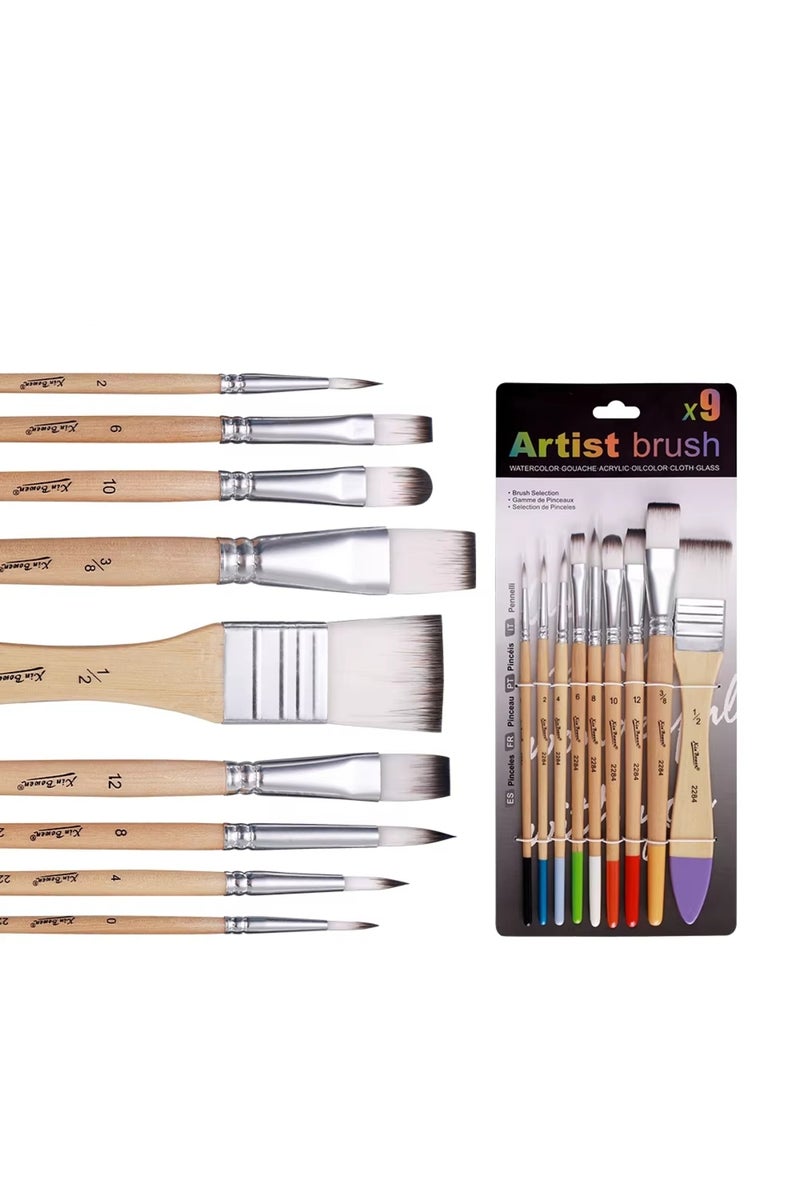erorex 9pcs 9pcs Artist Nylon Brush Set Wood Handle Beginner Professional Wall Painting Watercolor Oil Acry
