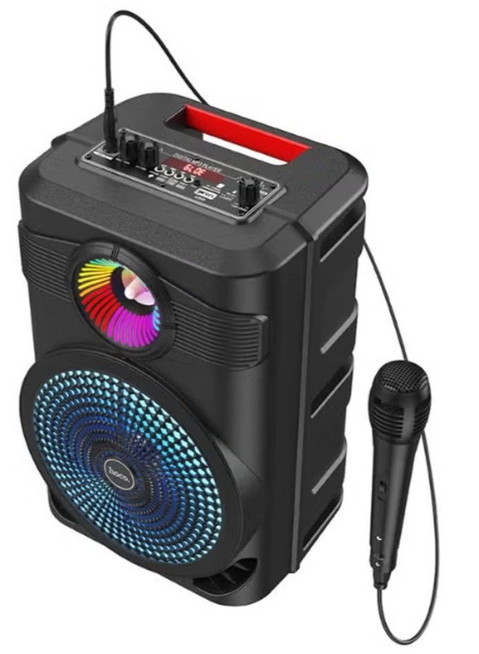 هوكو مكبر صوت لاسلكي خارجي BS46 - ميكروفون سلكي، بلوتوث V5.0، سعة البطارية: 1800 مللي أمبير، وقت تشغيل الموسيقى حتى: 3 ساعات، يدعم بلوتوث، FM، USB، بطاقة TF، AUX، TWS - أسود - Image 1