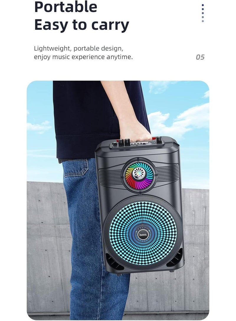 هوكو مكبر صوت لاسلكي خارجي BS46 - ميكروفون سلكي، بلوتوث V5.0، سعة البطارية: 1800 مللي أمبير، وقت تشغيل الموسيقى حتى: 3 ساعات، يدعم بلوتوث، FM، USB، بطاقة TF، AUX، TWS - أسود - Image 4