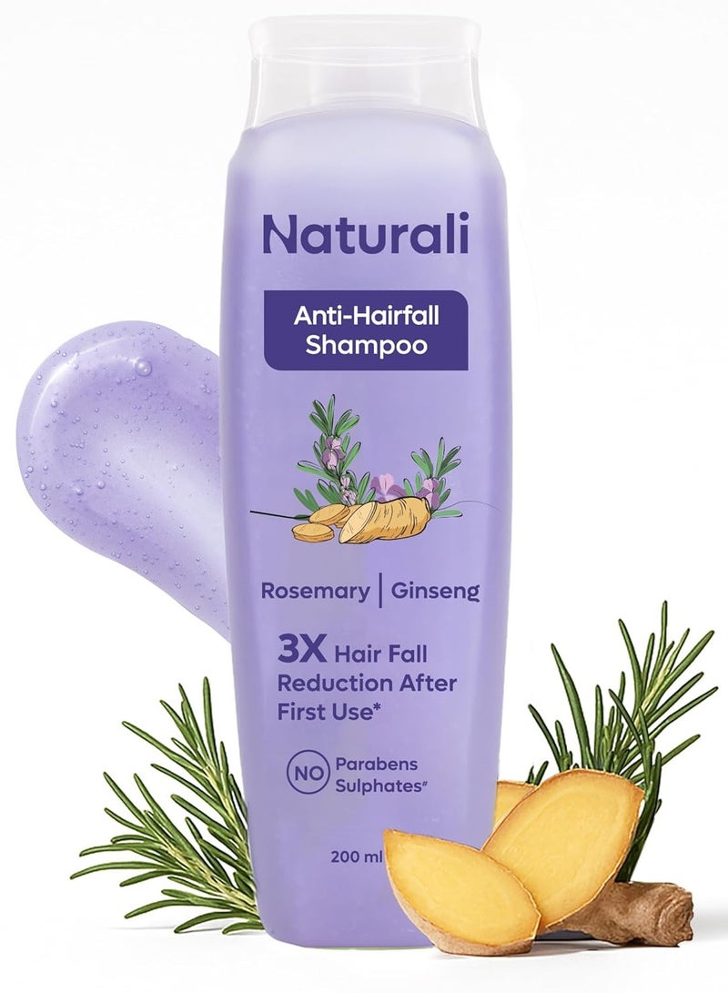طبيعي شامبو مضاد لتساقط الشعر بزيت الروزماري وخلاصة الجينسنغ والبيوتين | يقلل من تساقط الشعر في 14 يومًا فقط | شامبو خالي من الكبريتات والبارابين | شامبو مضاد لتساقط الشعر للنساء والرجال (200 مل) زوروا متجر ناتشورالي - Image 1