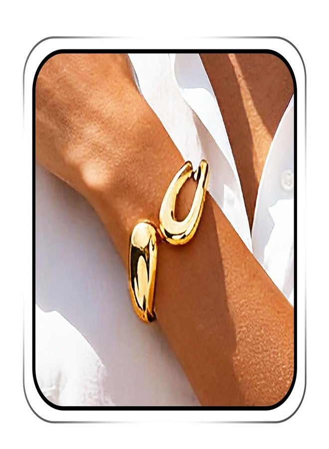 ACEDRE Chunky Gold Bangle Bracelet Thick Waterdrop Wide Cuff Statement Jewelry for Women - Image 1