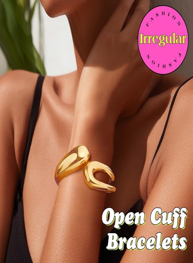 ACEDRE Chunky Gold Bangle Bracelet Thick Waterdrop Wide Cuff Statement Jewelry for Women - Image 3