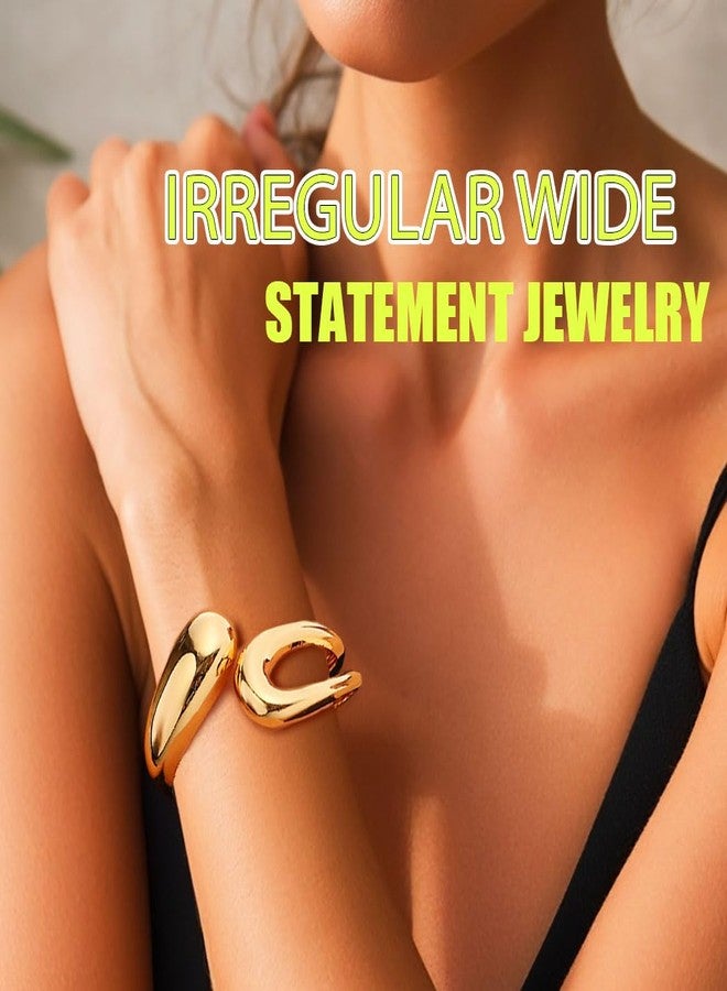ACEDRE Chunky Gold Bangle Bracelet Thick Waterdrop Wide Cuff Statement Jewelry for Women - Image 5