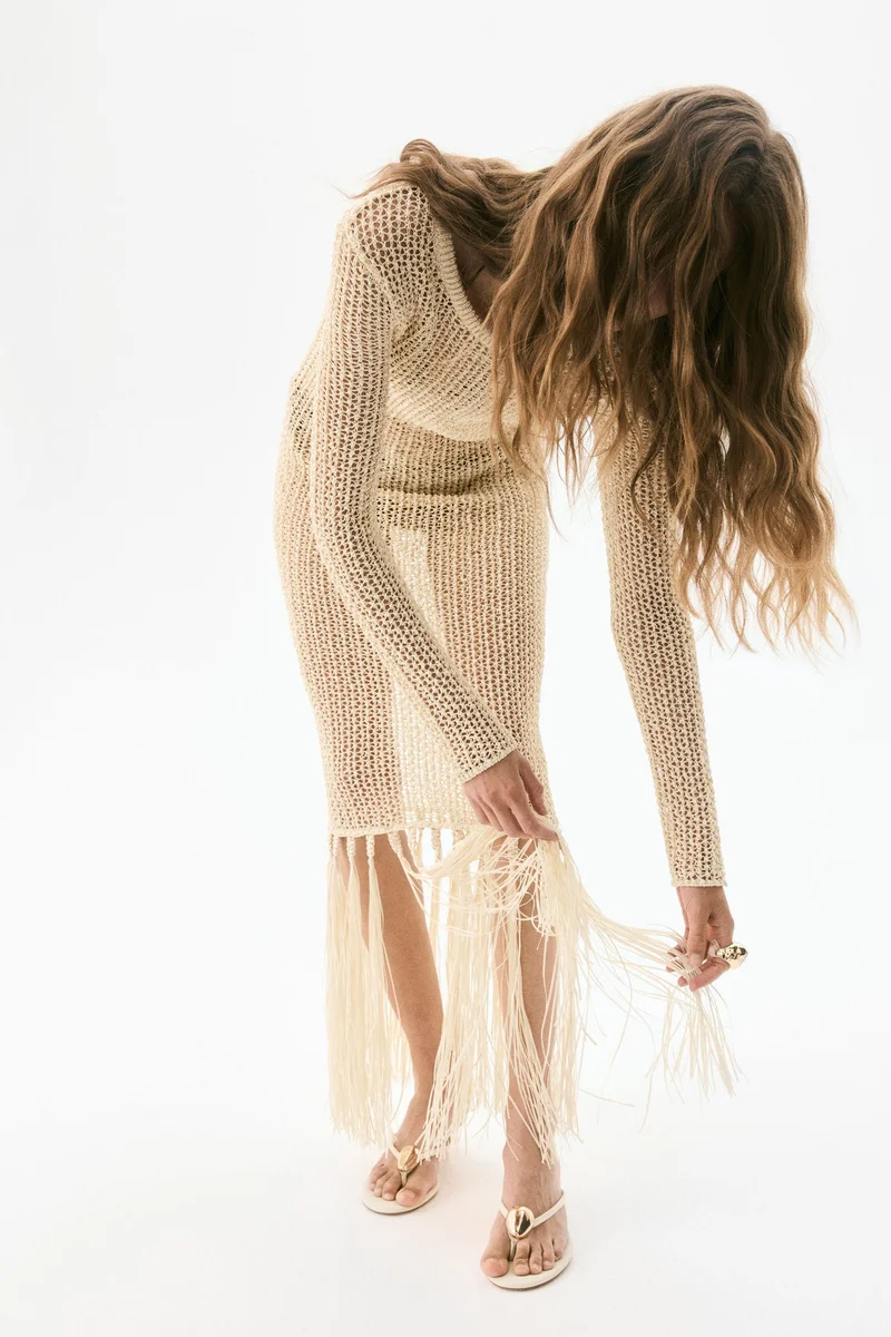 H&M Fringed crochet-look dress