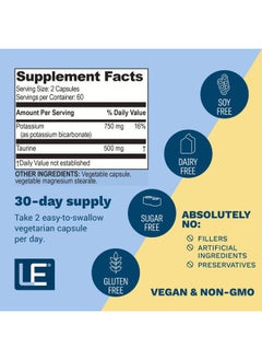 Life Enhancement Potassium Supplement Cardio Natural Potassium Supplement - 750 mg Potassium / 500 mg Taurine Per Serving- Daily Potassium Supplements - 120 Potassium Capsules (60 Servings)  - Image 5