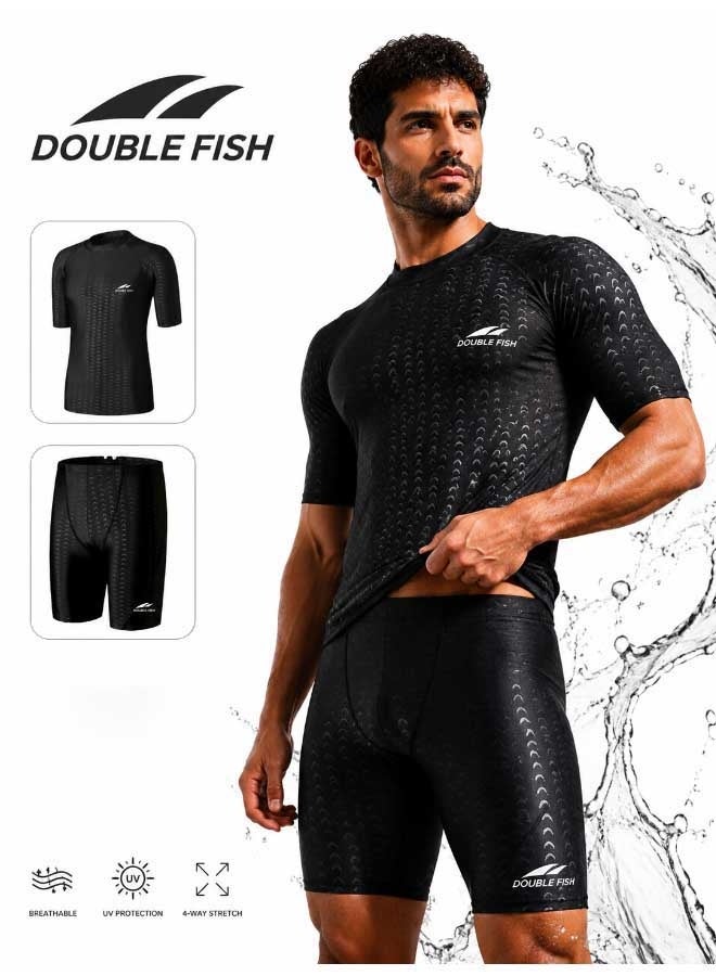 Double Fish Men's Swimwear Set, Training Swimsuit with Top and Shorts for Men, Swim Trunks Bathing Suit - Image 1