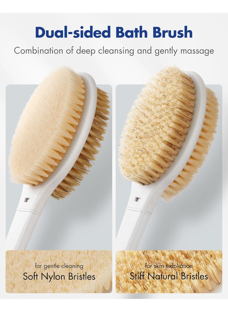 Metene Back Scrubber Body Shower Brush: Anti Slip Long Handle Bath Brush with Stiff and Soft Bristles - Showering Exfoliator Wet or Dry Brushing for Women, Men, Elderly (Blue) - Image 2