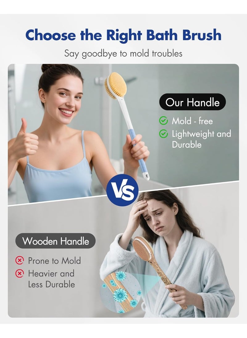 Metene Back Scrubber Body Shower Brush: Anti Slip Long Handle Bath Brush with Stiff and Soft Bristles - Showering Exfoliator Wet or Dry Brushing for Women, Men, Elderly (Blue) - Image 3