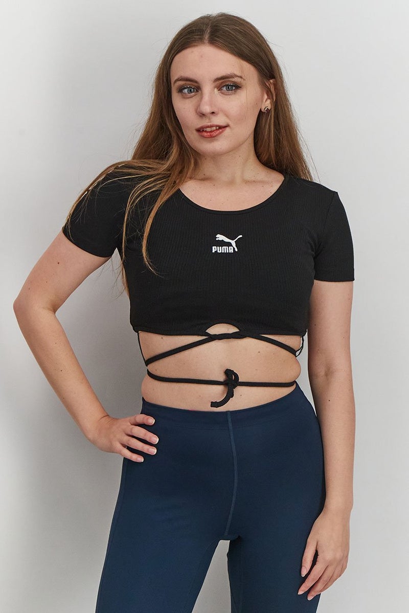 PUMA Women Sportswear Fit Brand Logo Training Top, Black - Image 1