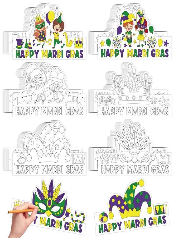 BkeeCten Mardi Gras Coloring Crowns - 96 Pcs Premium Cardstock Headbands with Elastic Bands for Carnival Parties, Classroom Math Activities, Cultural Educational Crafts & Kids DIY Art Projects - Image 1