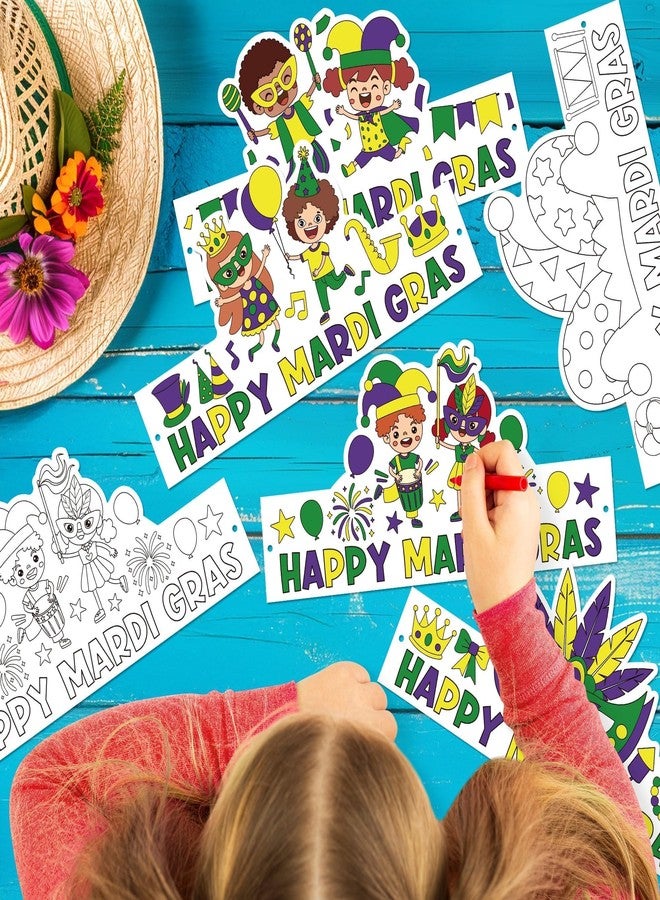 BkeeCten Mardi Gras Coloring Crowns - 96 Pcs Premium Cardstock Headbands with Elastic Bands for Carnival Parties, Classroom Math Activities, Cultural Educational Crafts & Kids DIY Art Projects - Image 4