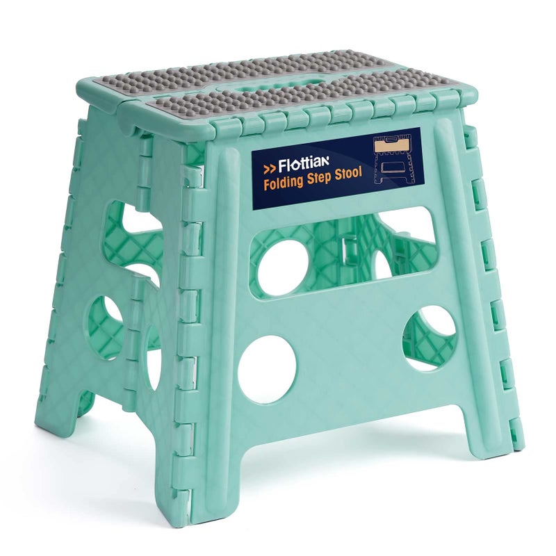 Flottian 13 Folding Step Stool for Adults and Kids Holds Up to 300 lbsNonSlip Folding Stools with Handle Compact Plastic Foldable Step Stool for BathroomBedroom KitchenTeal1PC