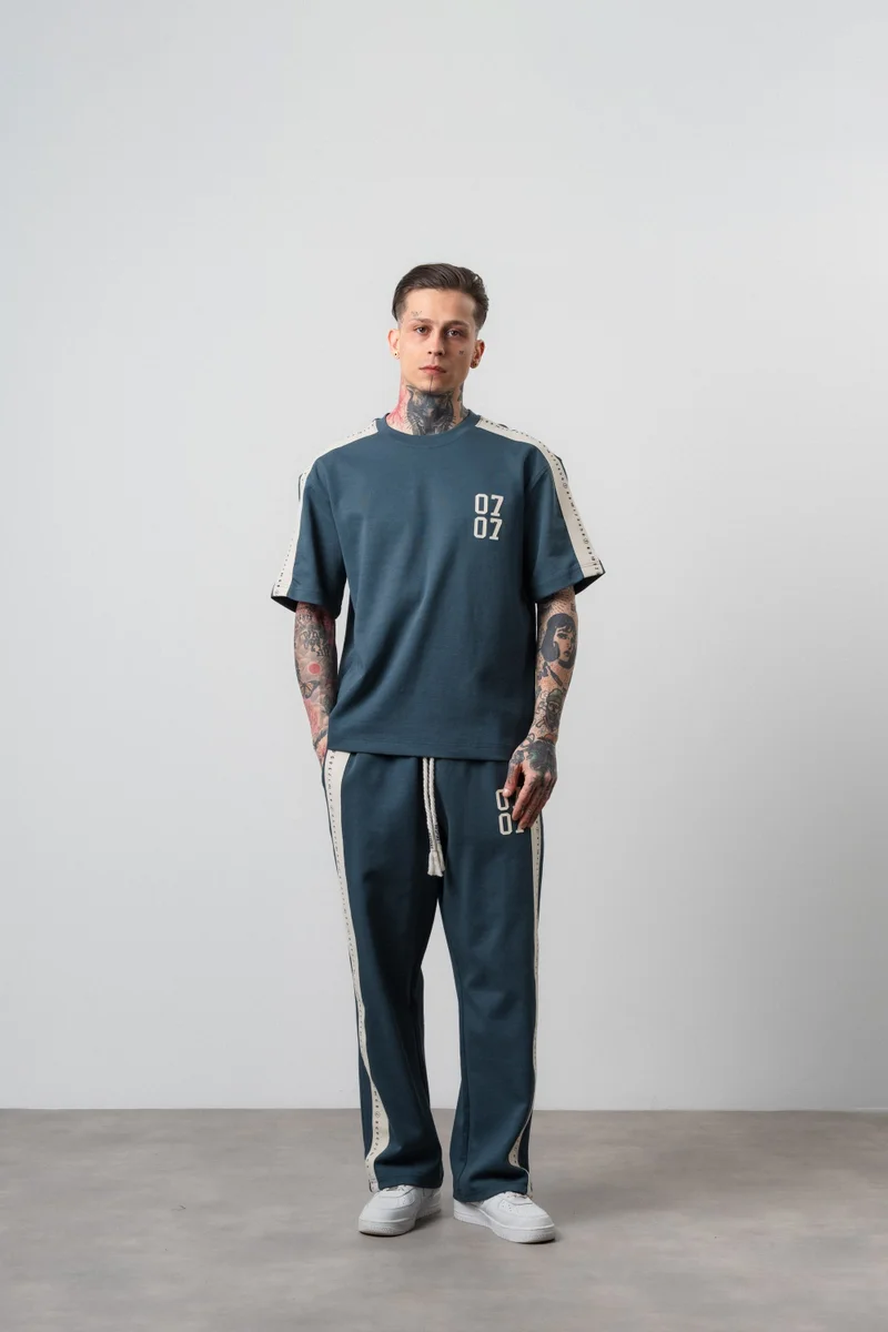 RESPIRE Men's 07 Striped Detail Regular Fit Tracksuit Set Petrol