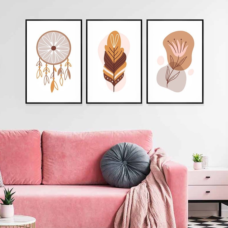 Marktna Three canvas prints in a bohemian art style with a hollow frame, measuring (120×60), three pieces - Image 2