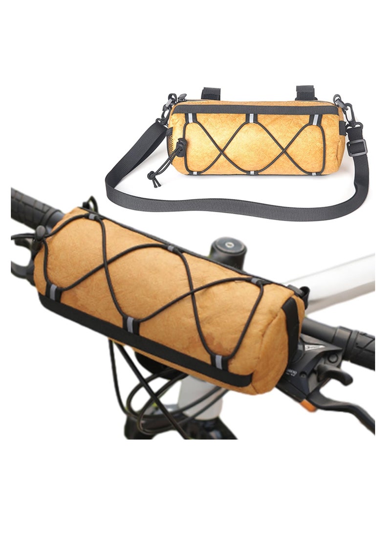 Excefore - Bike Waterproof Handlebar Bag, DuPont Paper Bicycle Front Storage Roll Bag for Mountain Road Bikes, Large Capacity Zipper Closure Commuter Shoulder Bag, Professional Cycling Accessories, Yellow - Image 1
