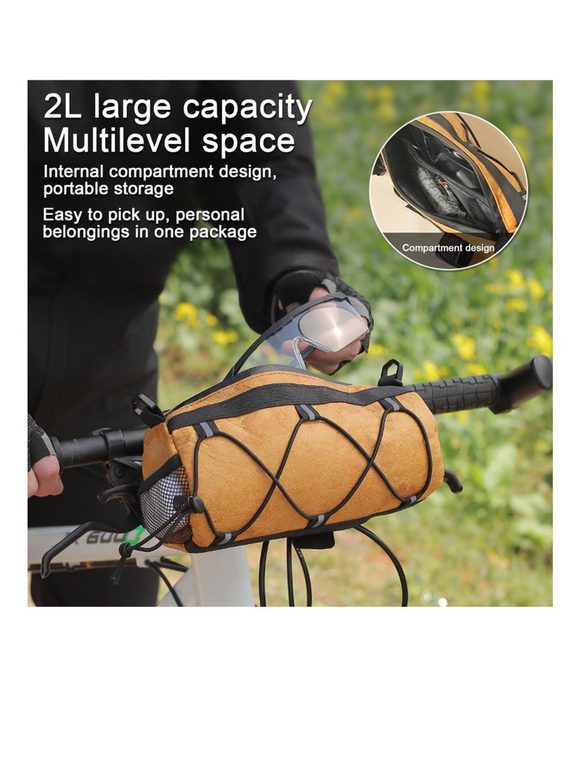 Excefore - Bike Waterproof Handlebar Bag, DuPont Paper Bicycle Front Storage Roll Bag for Mountain Road Bikes, Large Capacity Zipper Closure Commuter Shoulder Bag, Professional Cycling Accessories, Yellow - Image 1