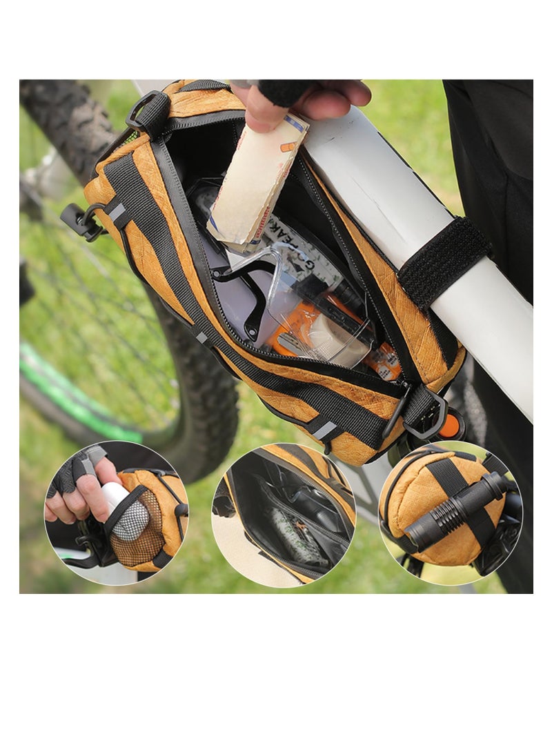 Excefore - Bike Waterproof Handlebar Bag, DuPont Paper Bicycle Front Storage Roll Bag for Mountain Road Bikes, Large Capacity Zipper Closure Commuter Shoulder Bag, Professional Cycling Accessories, Yellow - Image 1
