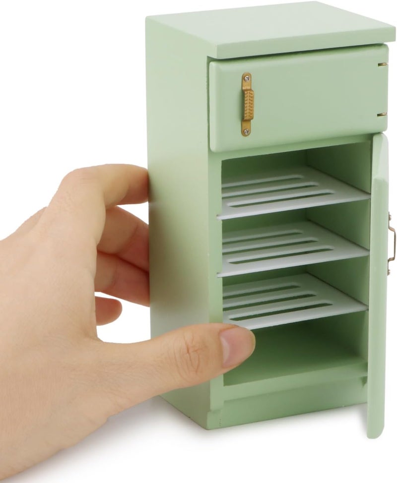 Cutemini 1/12 Scale Dollhouse Fridge Kitchen Furniture Miniature Simple Retro Style Refrigerator Prop Delicate Refrigerator Model Decor High Simulation Accessory Pretend Play (Light Green) - Image 1