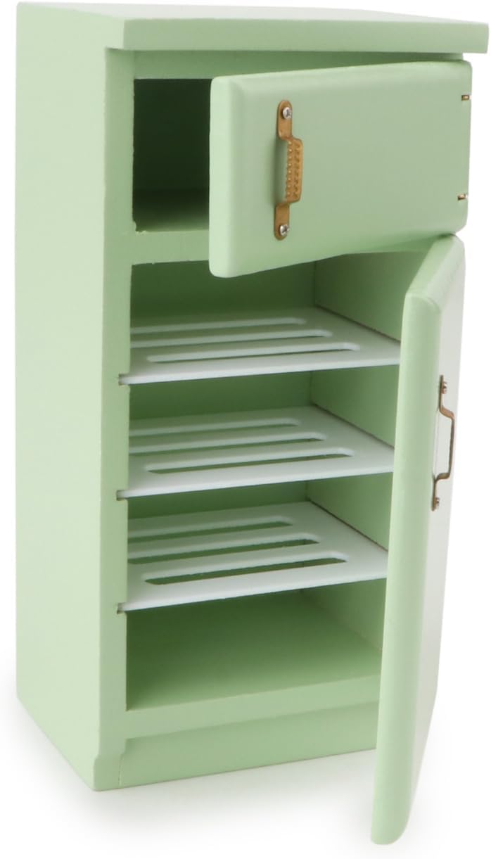 Cutemini 1/12 Scale Dollhouse Fridge Kitchen Furniture Miniature Simple Retro Style Refrigerator Prop Delicate Refrigerator Model Decor High Simulation Accessory Pretend Play (Light Green) - Image 3