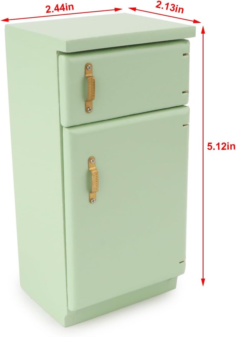 Cutemini 1/12 Scale Dollhouse Fridge Kitchen Furniture Miniature Simple Retro Style Refrigerator Prop Delicate Refrigerator Model Decor High Simulation Accessory Pretend Play (Light Green) - Image 4