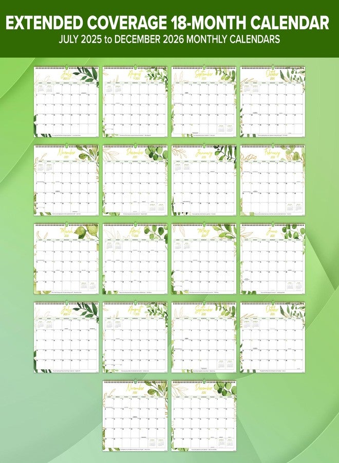 Decorably 18 Months Gold-Foiled Greenery Academic 18 Month 2025 Calendar Wall July 2025 to Dec 2026, 14.5x11.5in Spring-Bound Green Wall Calendar with Inspirational Quotes for Office and Home Planning - Image 3
