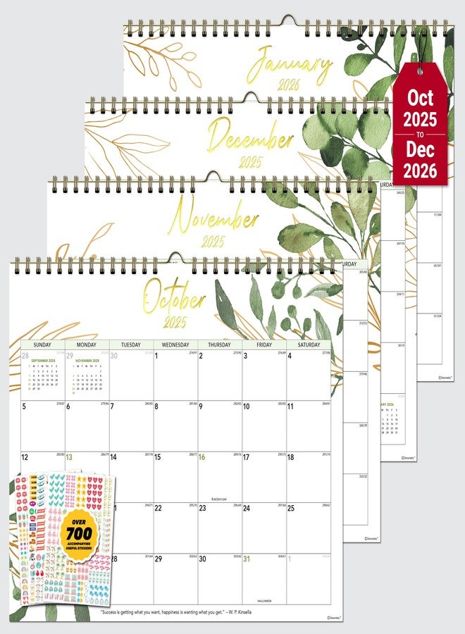 Decorably 18 Months Gold-Foiled Greenery Academic 18 Month 2025 Calendar Wall July 2025 to Dec 2026, 14.5x11.5in Spring-Bound Green Wall Calendar with Inspirational Quotes for Office and Home Planning - Image 1