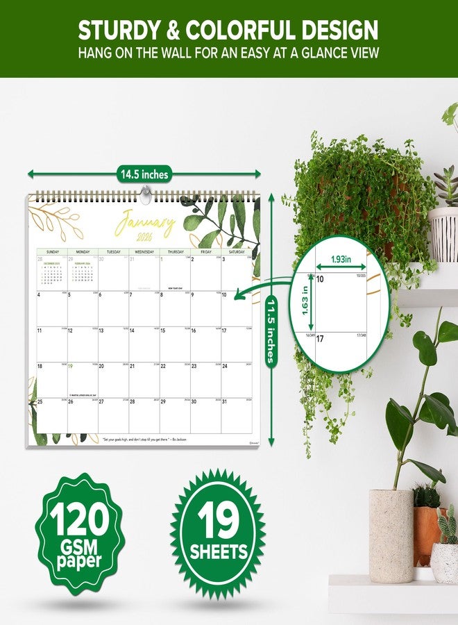 Decorably 18 Months Gold-Foiled Greenery Academic 18 Month 2025 Calendar Wall July 2025 to Dec 2026, 14.5x11.5in Spring-Bound Green Wall Calendar with Inspirational Quotes for Office and Home Planning - Image 4