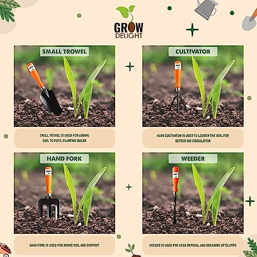 GROW DELIGHT Gardening Tools Kit-9 Pcs (Fork, Cultivator, Trowels, Garden Gloves, Weeder, Pruner Cutter, Garden Scissors, Free Flower Seeds Packet)|Durable Gardening Tools|Home Gardening Tool Set - Image 3