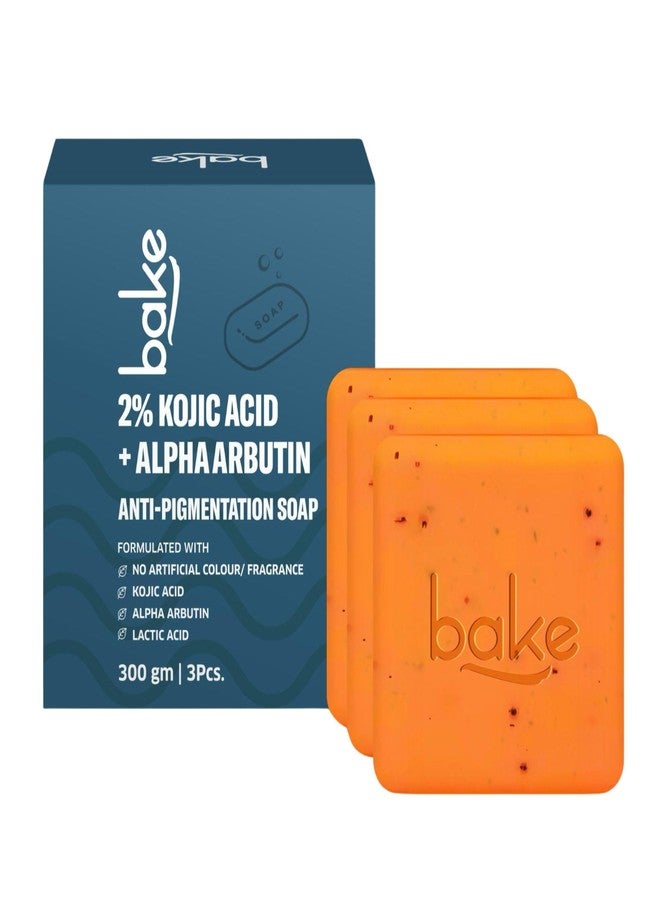 BAKE 2% Kojic Acid Scrub Treatment Soap (100 Gms Pack of 3) with Alpha Arbutin, Lactic Acid & Niacinamide | For Pigmentation, Dark Spots, Tan Removal, Brightens Underarms | Soap for Women & Men | 100g x 3 - Image 1
