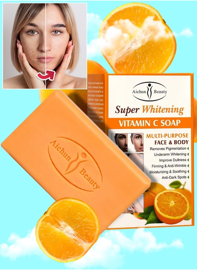 Aichun beauty - 300G Super Whitening Vitamin C Soap Multi Purpose Face and Body Vitamin C Essential Soap Underarm Whitening Improve Dullness Firming Anti Wrinkle Moisturizing Soothing Anti Dark Spots Skincare Soap for Women and Men - Image 1