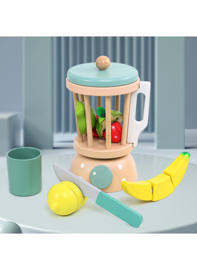 Generic - Wooden Afternoon Tea Coffee Machine Blender Juicer Bread Machine Ice Cream Kitchen Set Play Toys-Color:Wooden Juicer 7 Piece Set - Image 1