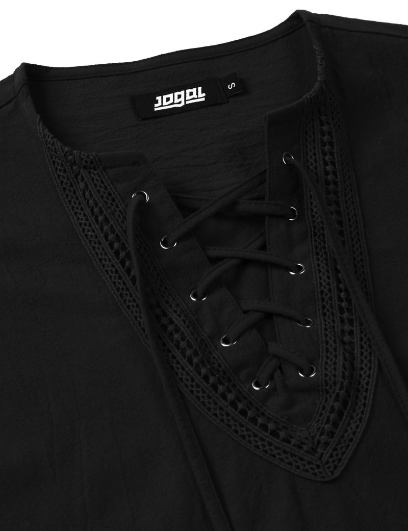 JOGAL Mens Renaissance Shirt Medieval Pirate Viking Halloween Costume Gothic Steampunk Retro Long Sleeve Lace Up Shirts Black X-Large - Image 4