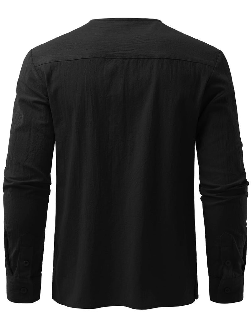 JOGAL Mens Renaissance Shirt Medieval Pirate Viking Halloween Costume Gothic Steampunk Retro Long Sleeve Lace Up Shirts Black X-Large - Image 3
