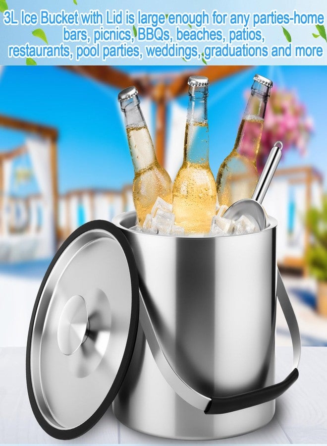 meekoo 3 L Double Wall Insulated Stainless Steel Ice Bucket with Lid, Scoop, Strainer, Handle Large Wine Ice Bucket Upgraded Cover Keep Frozen Longer for Cocktail Bar Parties(Silver) - Image 5