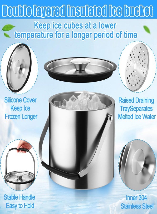 meekoo 3 L Double Wall Insulated Stainless Steel Ice Bucket with Lid, Scoop, Strainer, Handle Large Wine Ice Bucket Upgraded Cover Keep Frozen Longer for Cocktail Bar Parties(Silver) - Image 3