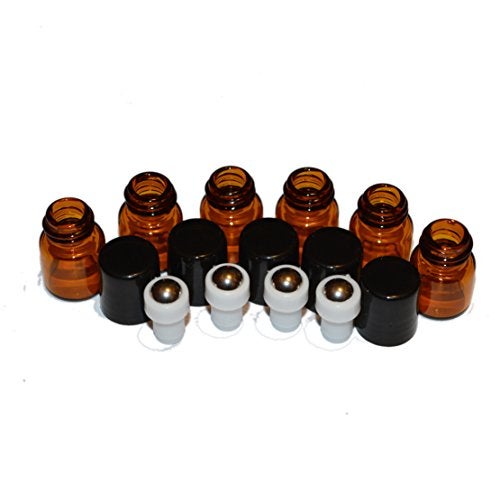 Simply Essential Solutions 100pcs 1mL (1/4 dram) Amber Mini Glass Stainless Steel Roller Bottle 1cc Amber Sample Vial Small Essential Oil Bottle Travel Must + one 7 Chakra Bracelet with Volcanic Lava for essential oil diffusing - Image 3