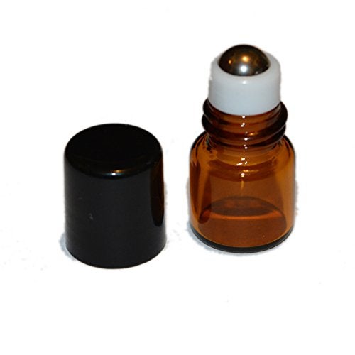 Simply Essential Solutions 100pcs 1mL (1/4 dram) Amber Mini Glass Stainless Steel Roller Bottle 1cc Amber Sample Vial Small Essential Oil Bottle Travel Must + one 7 Chakra Bracelet with Volcanic Lava for essential oil diffusing - Image 4