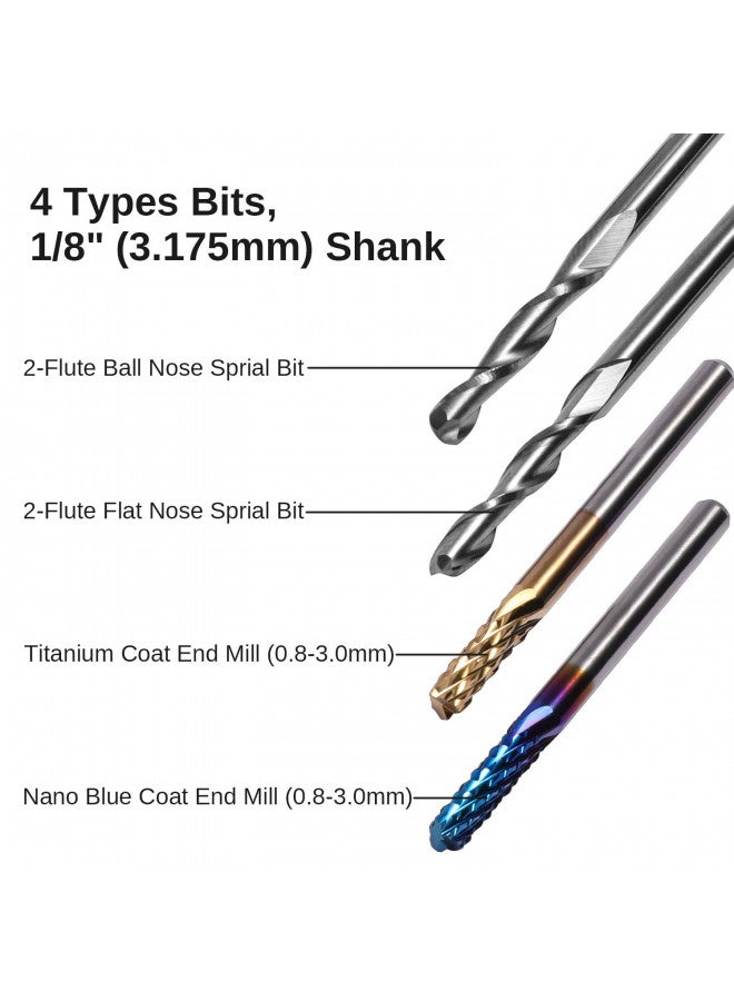 Genmitsu Genmitsu 40pcs End Mills CNC Router Bits, 1/8" Shank CNC Cutter Milling Carving Bit Set Including 2-Flute Flat Nose & Ball Nose, Nano Blue Coat & Titanium Coat, MC40A - Image 1