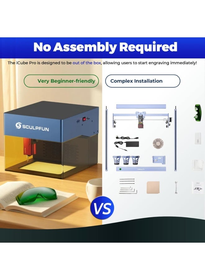 سكلبفون SCULPFUN iCube Pro الليزر النقش ، 5000mW سطح المكتب الليزر القطع مع نظام تصفية الدخان ، الليزر فئة 4 ، 125 × 125 مم منطقة النقش ، لا تتطلب التجميع ، دقة النقش 0.01 مم (5 واط) - Image 3