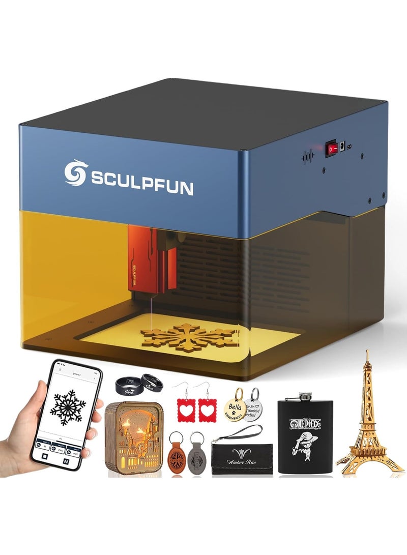سكلبفون SCULPFUN iCube Pro الليزر النقش ، 5000mW سطح المكتب الليزر القطع مع نظام تصفية الدخان ، الليزر فئة 4 ، 125 × 125 مم منطقة النقش ، لا تتطلب التجميع ، دقة النقش 0.01 مم (5 واط) - Image 1