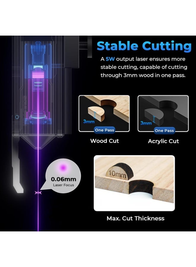 سكلبفون SCULPFUN iCube Pro الليزر النقش ، 5000mW سطح المكتب الليزر القطع مع نظام تصفية الدخان ، الليزر فئة 4 ، 125 × 125 مم منطقة النقش ، لا تتطلب التجميع ، دقة النقش 0.01 مم (5 واط) - Image 5