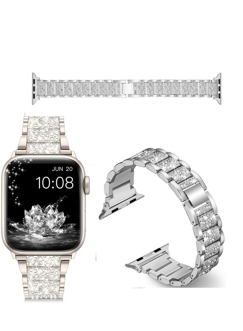 إينوشا سوار ساعة أبل معدني متوافق مع مقاس 42 ملم (السلسلة 10) / 41 ملم / 40 ملم / 38 ملم - سوار معصم مرصع بحجر الراينستون اللامع - إكسسوار عصري للساعة الذكية أبل الترا للنساء - Image 1