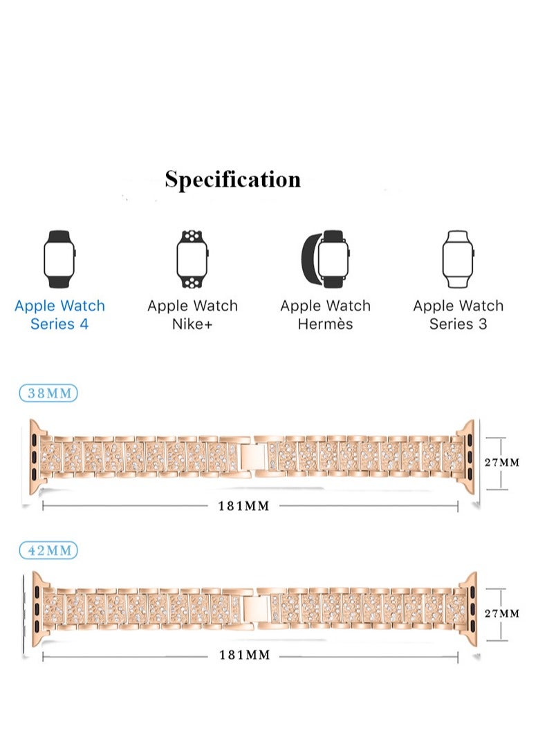 إينوشا سوار ساعة أبل معدني متوافق مع مقاس 42 ملم (السلسلة 10) / 41 ملم / 40 ملم / 38 ملم - سوار معصم مرصع بحجر الراينستون اللامع - إكسسوار عصري للساعة الذكية أبل الترا للنساء - Image 3