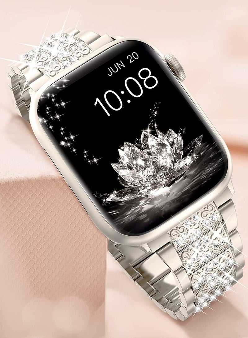 إينوشا سوار ساعة أبل معدني متوافق مع مقاس 42 ملم (السلسلة 10) / 41 ملم / 40 ملم / 38 ملم - سوار معصم مرصع بحجر الراينستون اللامع - إكسسوار عصري للساعة الذكية أبل الترا للنساء - Image 5