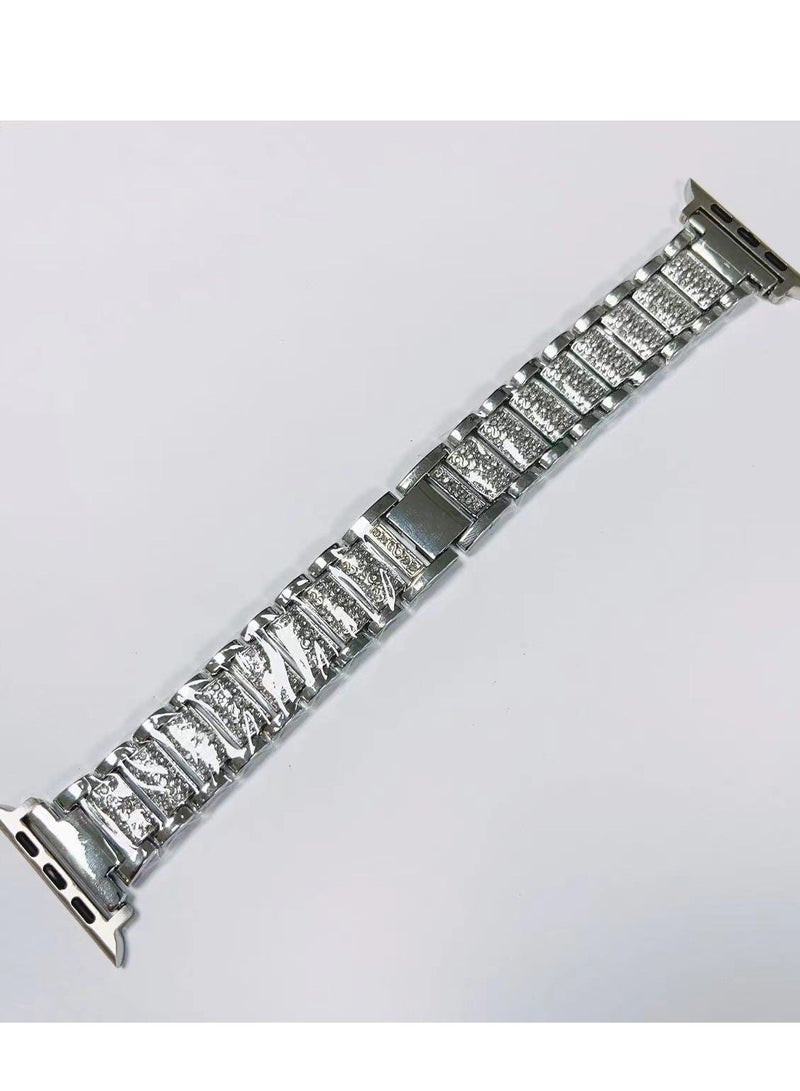 إينوشا سوار ساعة أبل معدني متوافق مع مقاس 42 ملم (السلسلة 10) / 41 ملم / 40 ملم / 38 ملم - سوار معصم مرصع بحجر الراينستون اللامع - إكسسوار عصري للساعة الذكية أبل الترا للنساء - Image 4